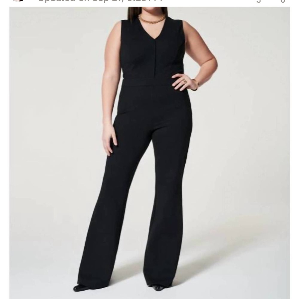 SPANX Black Sleeveless flare leg vneck Jumpsuit size xL comfy contemporary